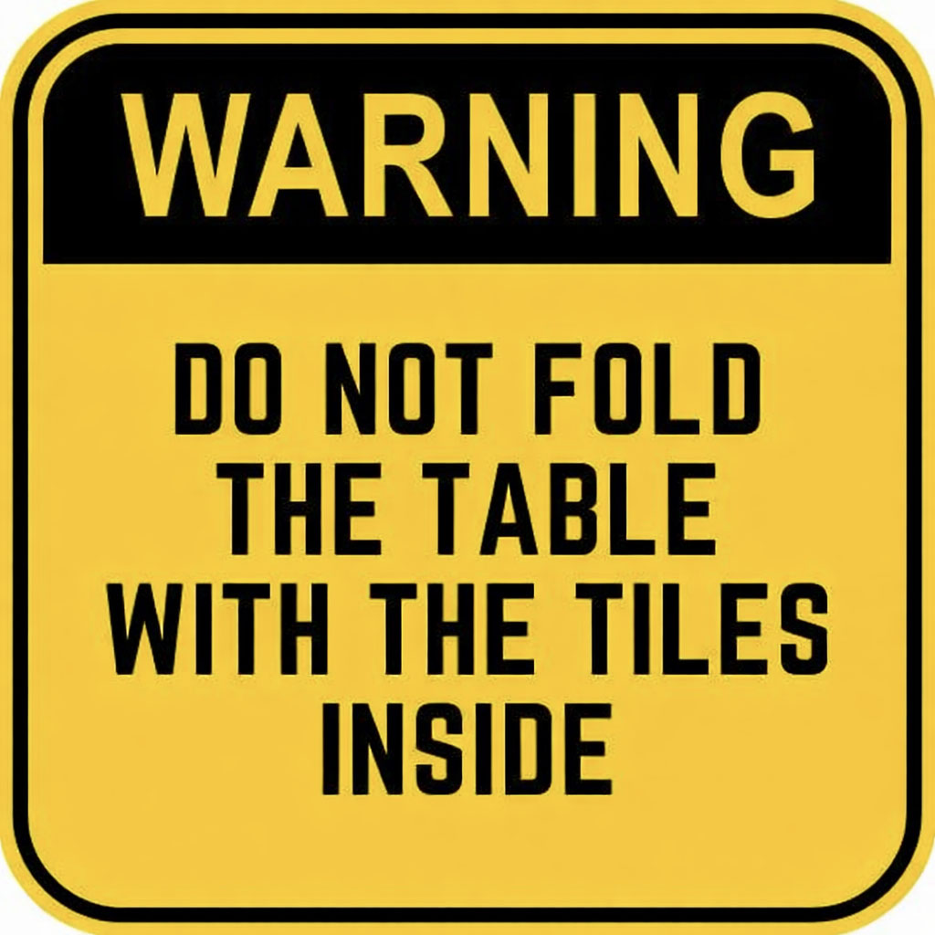 Warning Do not fold the table with the tiles inside